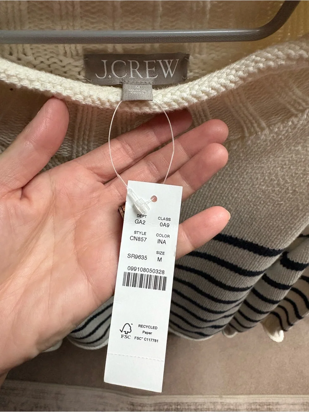 J. Crew Cream and Black Striped Rollneck Sweater